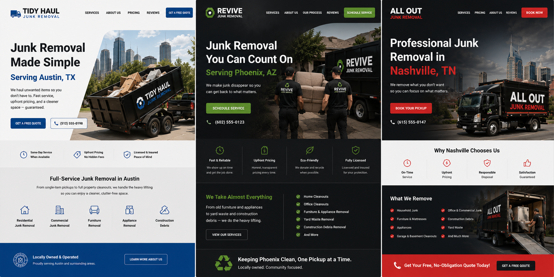 Example junk removal business websites